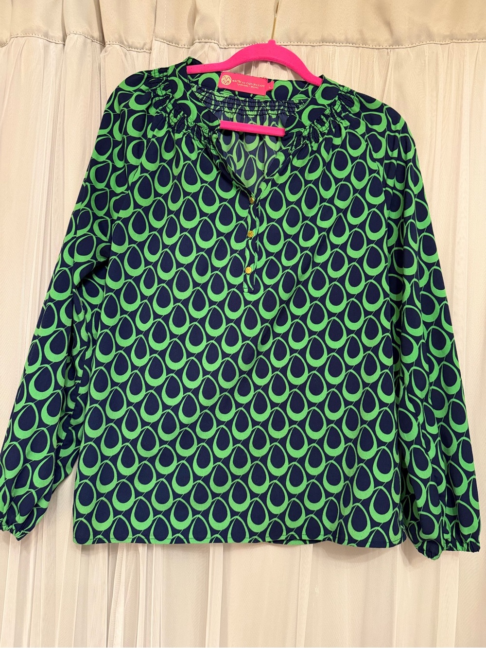 Macbeth Collection by Margaret Josephs Navy & Bright Green Patterned Tunic